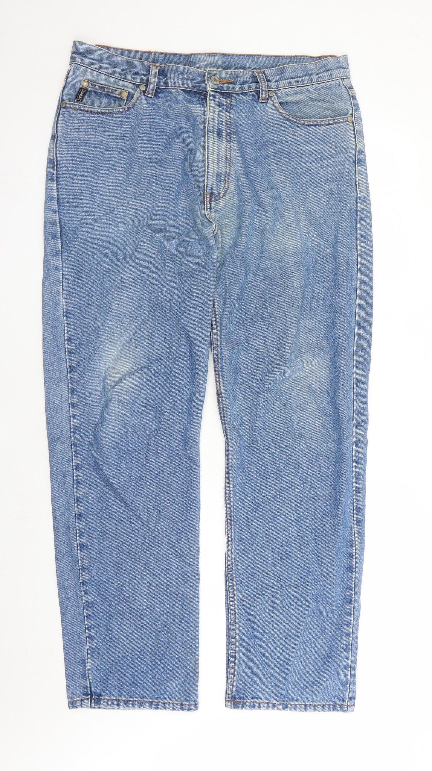 Easy Mens Blue Cotton Straight Jeans Size 36 in L31 in Regular Zip