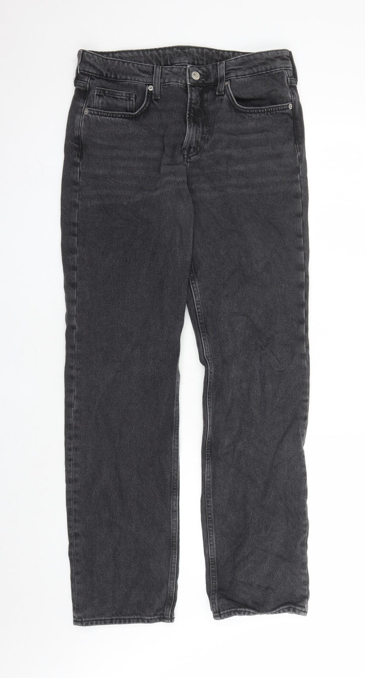 H&M Womens Black Cotton Straight Jeans Size 10 L31 in Regular Zip