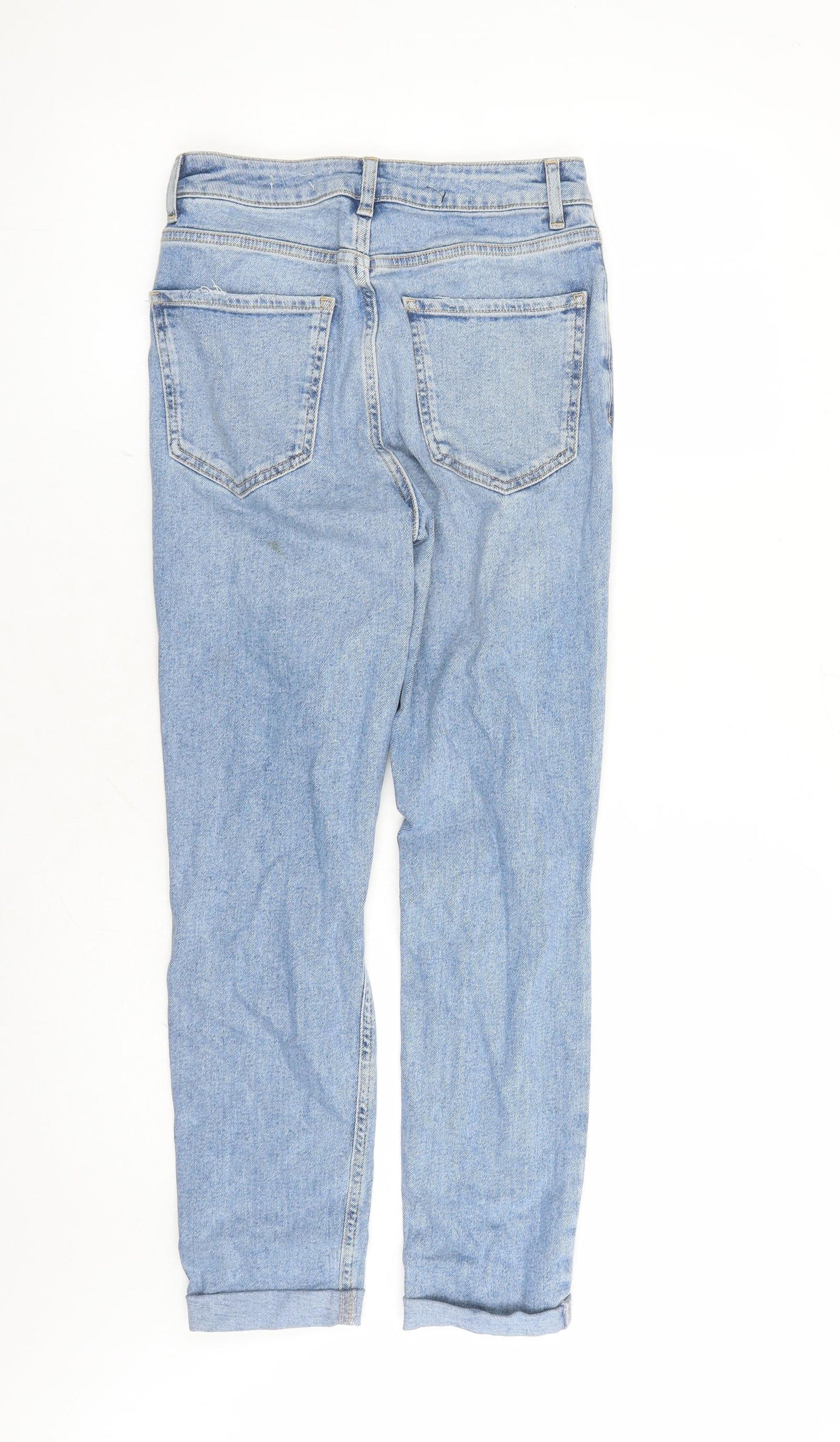 New Look Girls Blue Cotton Straight Jeans Size 12 Years L25 in Regular Zip - Distressed Look Mom Style