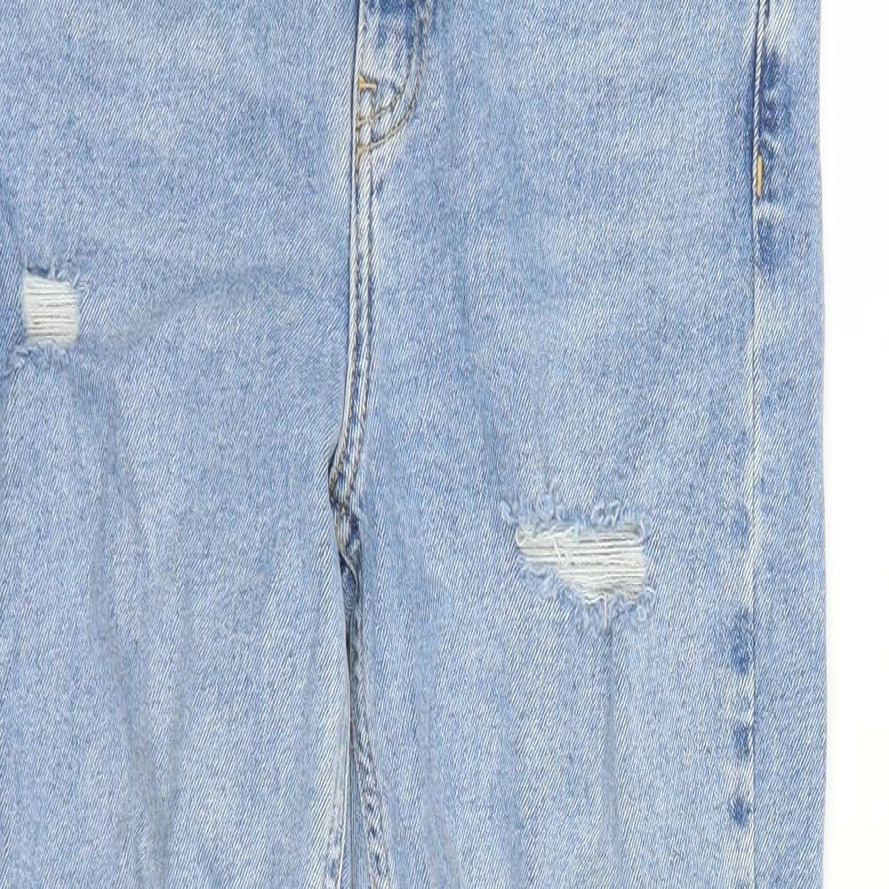 New Look Girls Blue Cotton Straight Jeans Size 12 Years L25 in Regular Zip - Distressed Look Mom Style