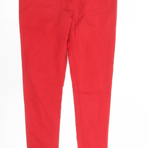 F&F Womens Red Cotton Skinny Jeans Size 10 L38 in Regular Zip - Zip Detail On Ankle