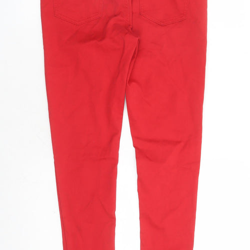 F&F Womens Red Cotton Skinny Jeans Size 10 L38 in Regular Zip - Zip Detail On Ankle
