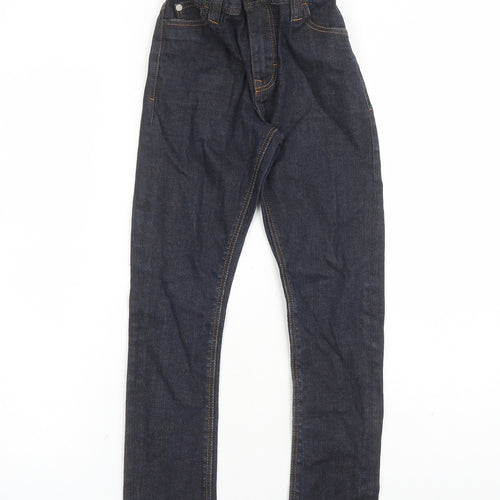 NEXT Boys Blue Cotton Skinny Jeans Size 9 Months L23 in Regular Zip - Elasticated Waist