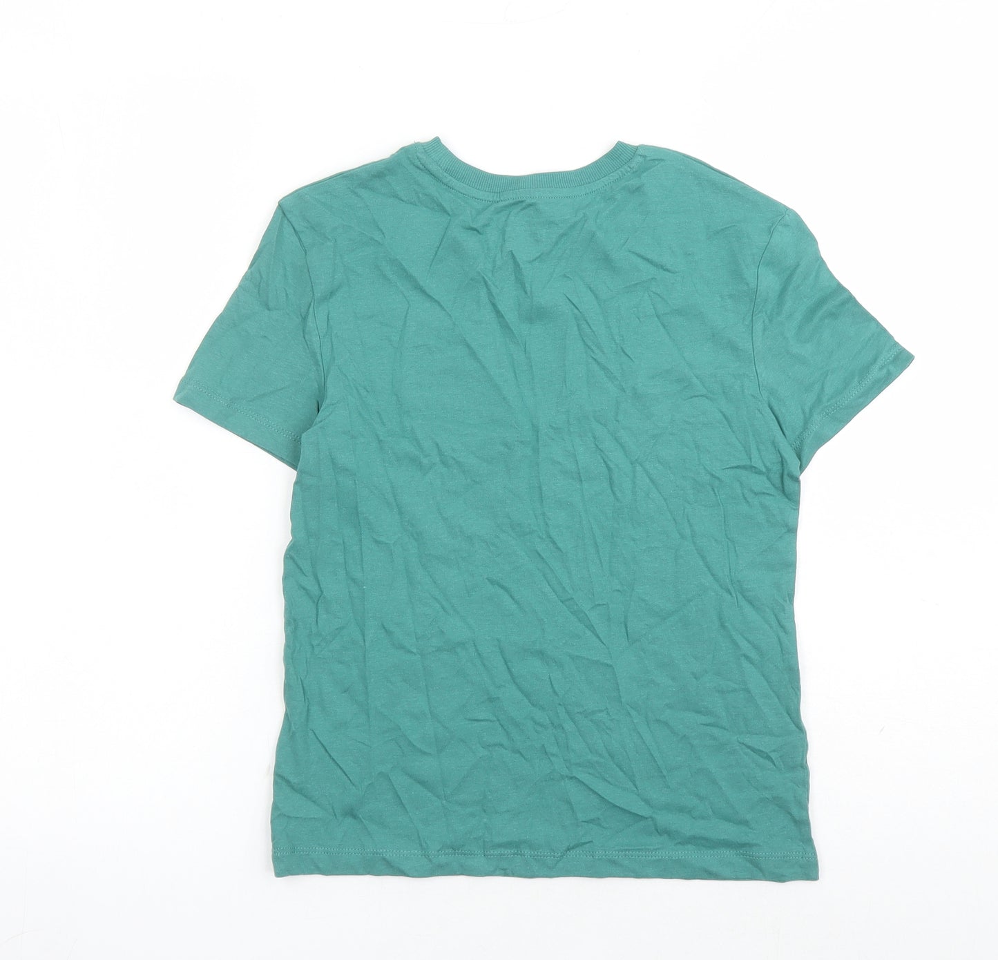 Marks and Spencer Boys Green Cotton Basic T-Shirt Size 8-9 Years Crew Neck Pullover - Today Is A Good Day