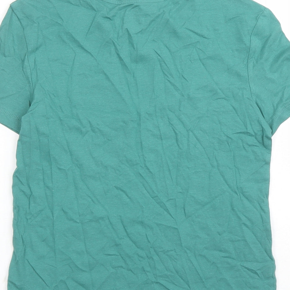 Marks and Spencer Boys Green Cotton Basic T-Shirt Size 8-9 Years Crew Neck Pullover - Today Is A Good Day