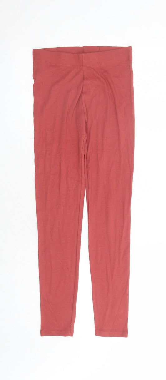 Marks and Spencer Girls Red Cotton Carrot Trousers Size 13-14 Years L25 in Regular - Stretch