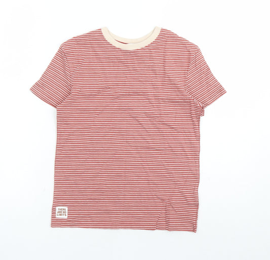 Marks and Spencer Boys Red Striped Cotton Basic T-Shirt Size 8-9 Years Crew Neck Pullover - There Are No Limits