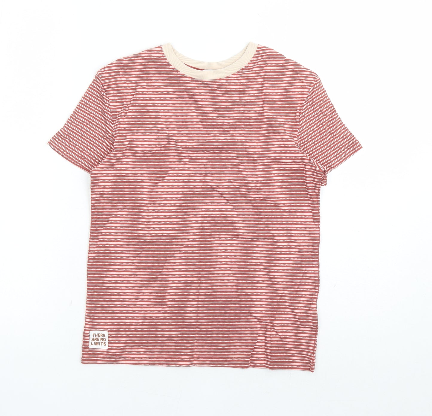 Marks and Spencer Boys Red Striped Cotton Basic T-Shirt Size 8-9 Years Crew Neck Pullover - There Are No Limits