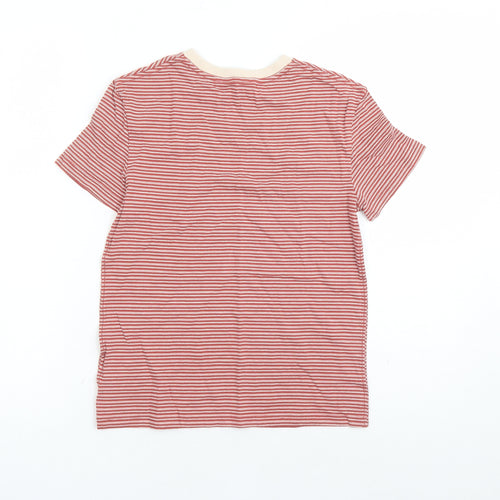 Marks and Spencer Boys Red Striped Cotton Basic T-Shirt Size 8-9 Years Crew Neck Pullover - There Are No Limits