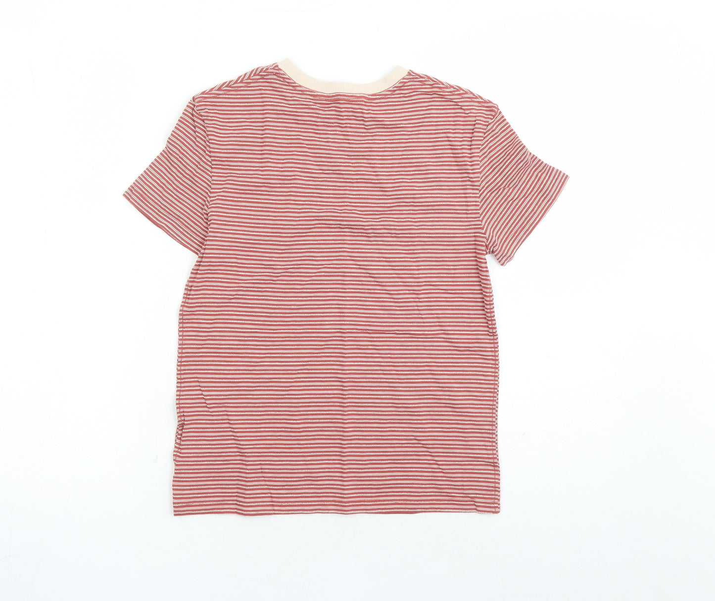 Marks and Spencer Boys Red Striped Cotton Basic T-Shirt Size 8-9 Years Crew Neck Pullover - There Are No Limits