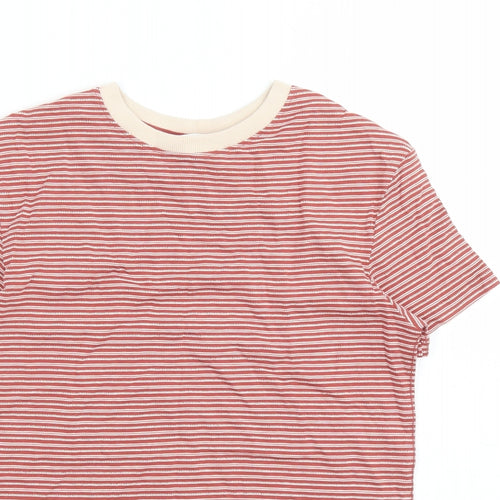 Marks and Spencer Boys Red Striped Cotton Basic T-Shirt Size 8-9 Years Crew Neck Pullover - There Are No Limits