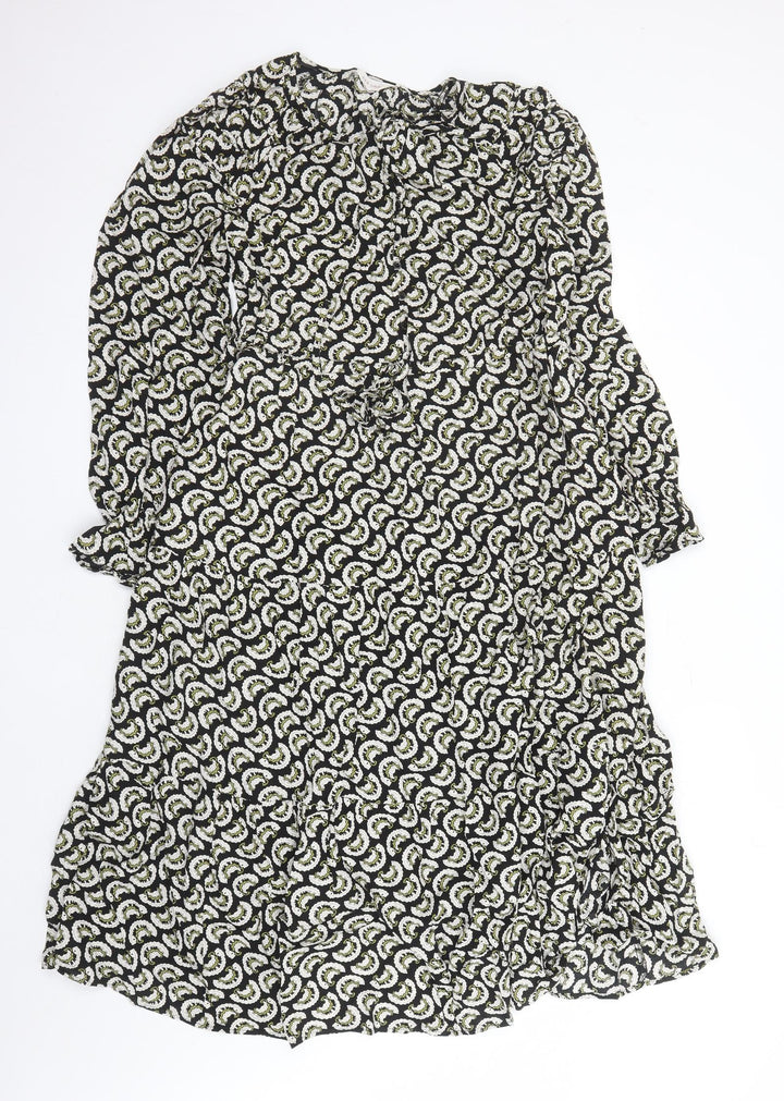 Per Una Womens Black Geometric Viscose Maxi Size 8 Round Neck Pullover - Keyhole Neckline