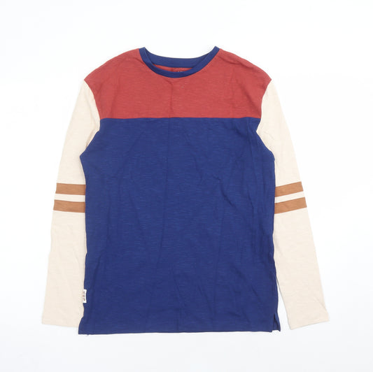 Marks and Spencer Boys Multicoloured Colourblock Cotton Pullover T-Shirt Size 13-14 Years Round Neck Pullover