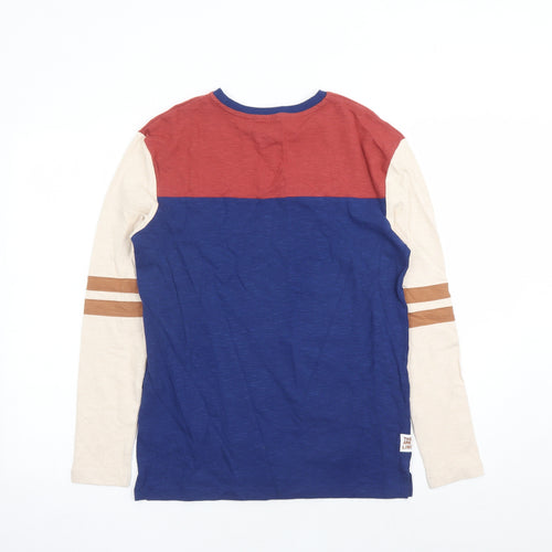 Marks and Spencer Boys Multicoloured Colourblock Cotton Pullover T-Shirt Size 13-14 Years Round Neck Pullover