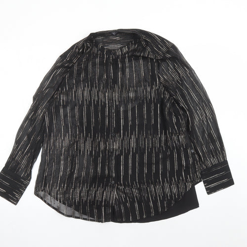Marks and Spencer Womens Black Geometric Polyester Basic Button-Up Size 10 Round Neck