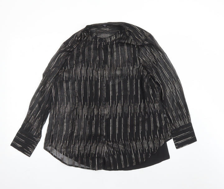 Marks and Spencer Womens Black Geometric Polyester Basic Button-Up Size 10 Round Neck