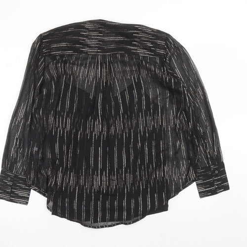 Marks and Spencer Womens Black Geometric Polyester Basic Button-Up Size 10 Round Neck