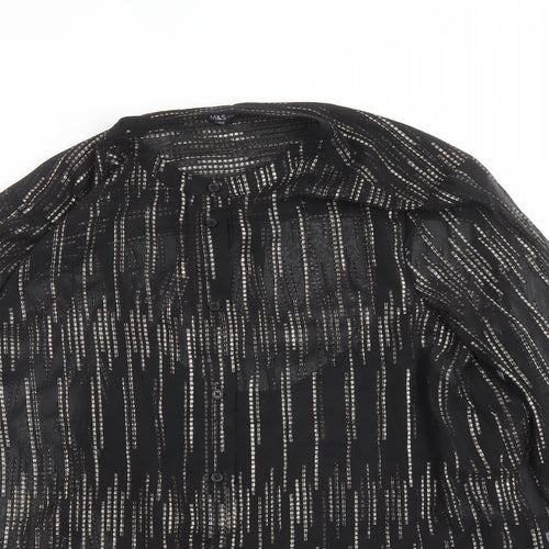 Marks and Spencer Womens Black Geometric Polyester Basic Button-Up Size 10 Round Neck