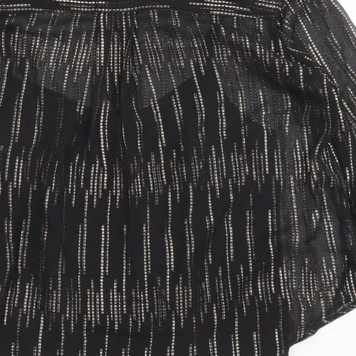 Marks and Spencer Womens Black Geometric Polyester Basic Button-Up Size 10 Round Neck
