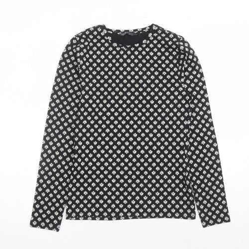 Marks and Spencer Womens Black Geometric Cotton Basic T-Shirt Size 8 Round Neck