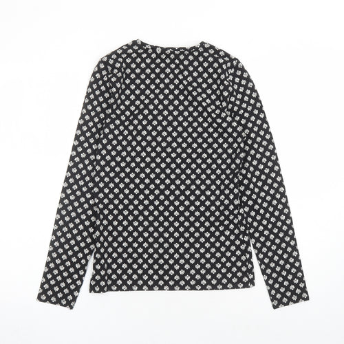 Marks and Spencer Womens Black Geometric Cotton Basic T-Shirt Size 8 Round Neck