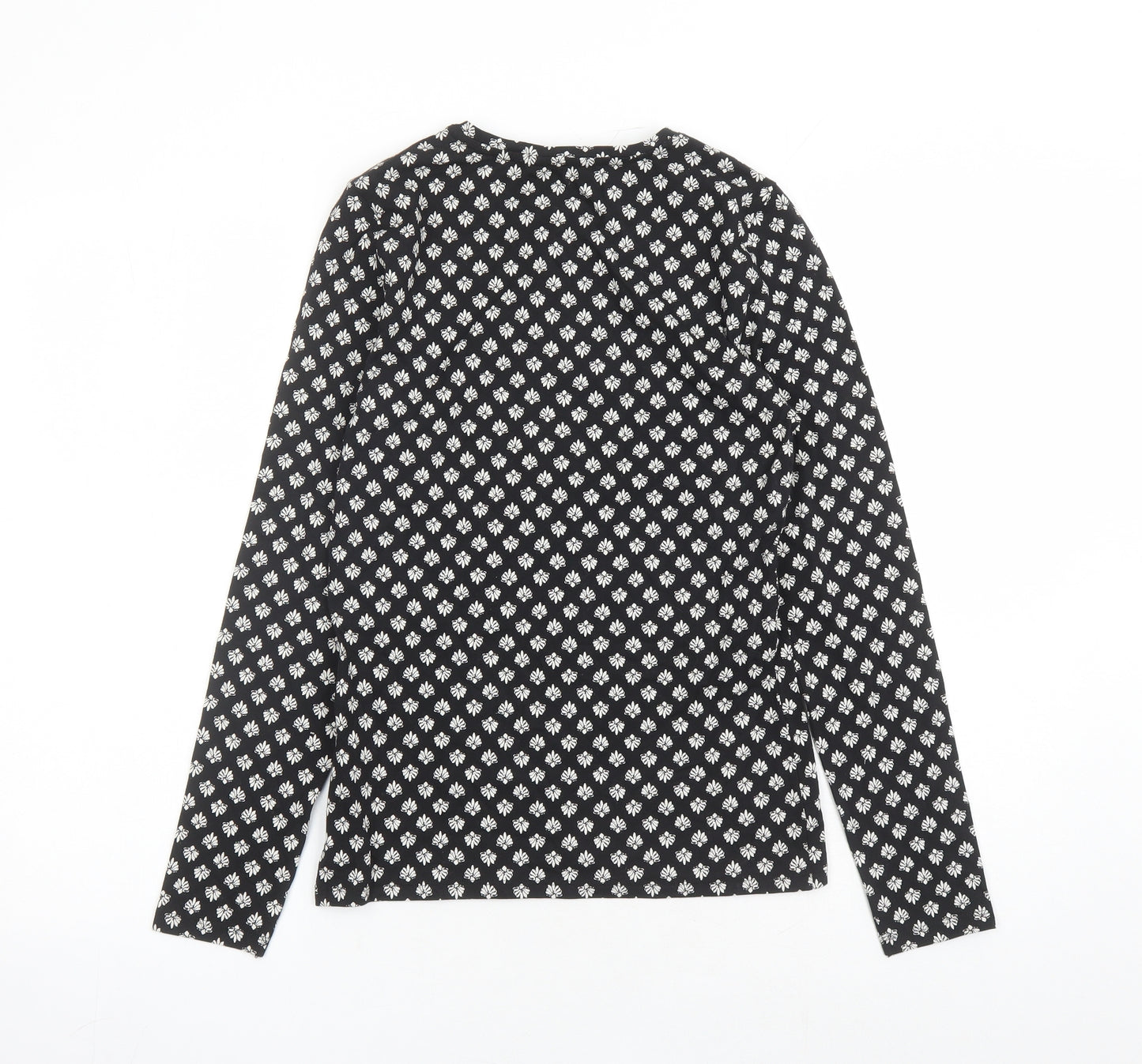 Marks and Spencer Womens Black Geometric Cotton Basic T-Shirt Size 8 Round Neck