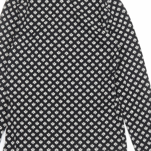 Marks and Spencer Womens Black Geometric Cotton Basic T-Shirt Size 8 Round Neck