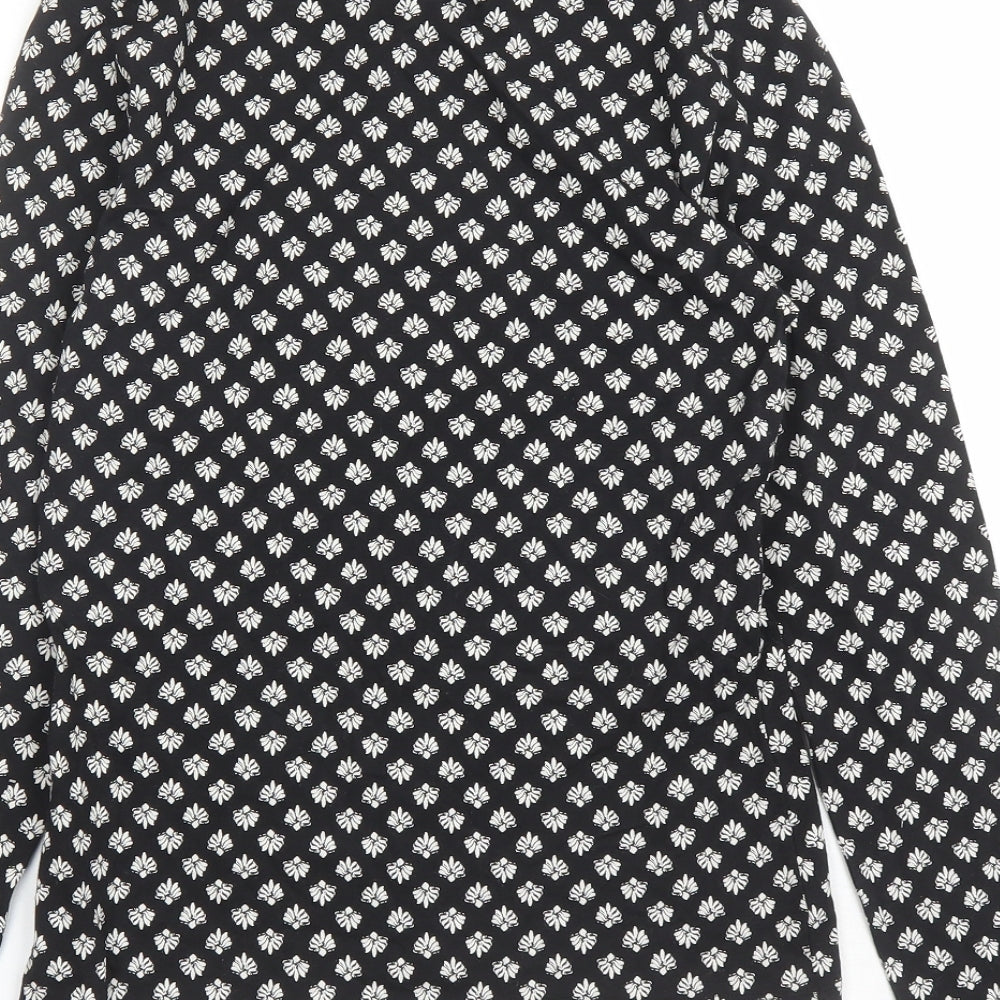 Marks and Spencer Womens Black Geometric Cotton Basic T-Shirt Size 8 Round Neck