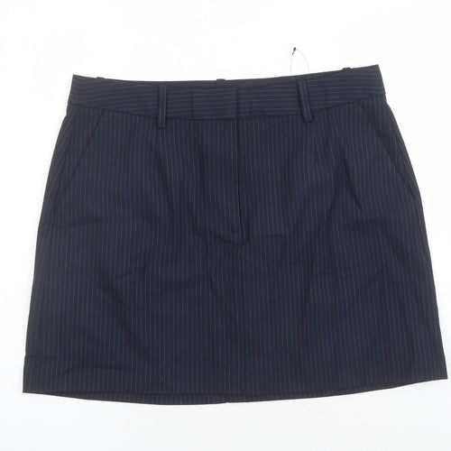 Marks and Spencer Womens Blue Striped Polyester A-Line Skirt Size 16 Zip