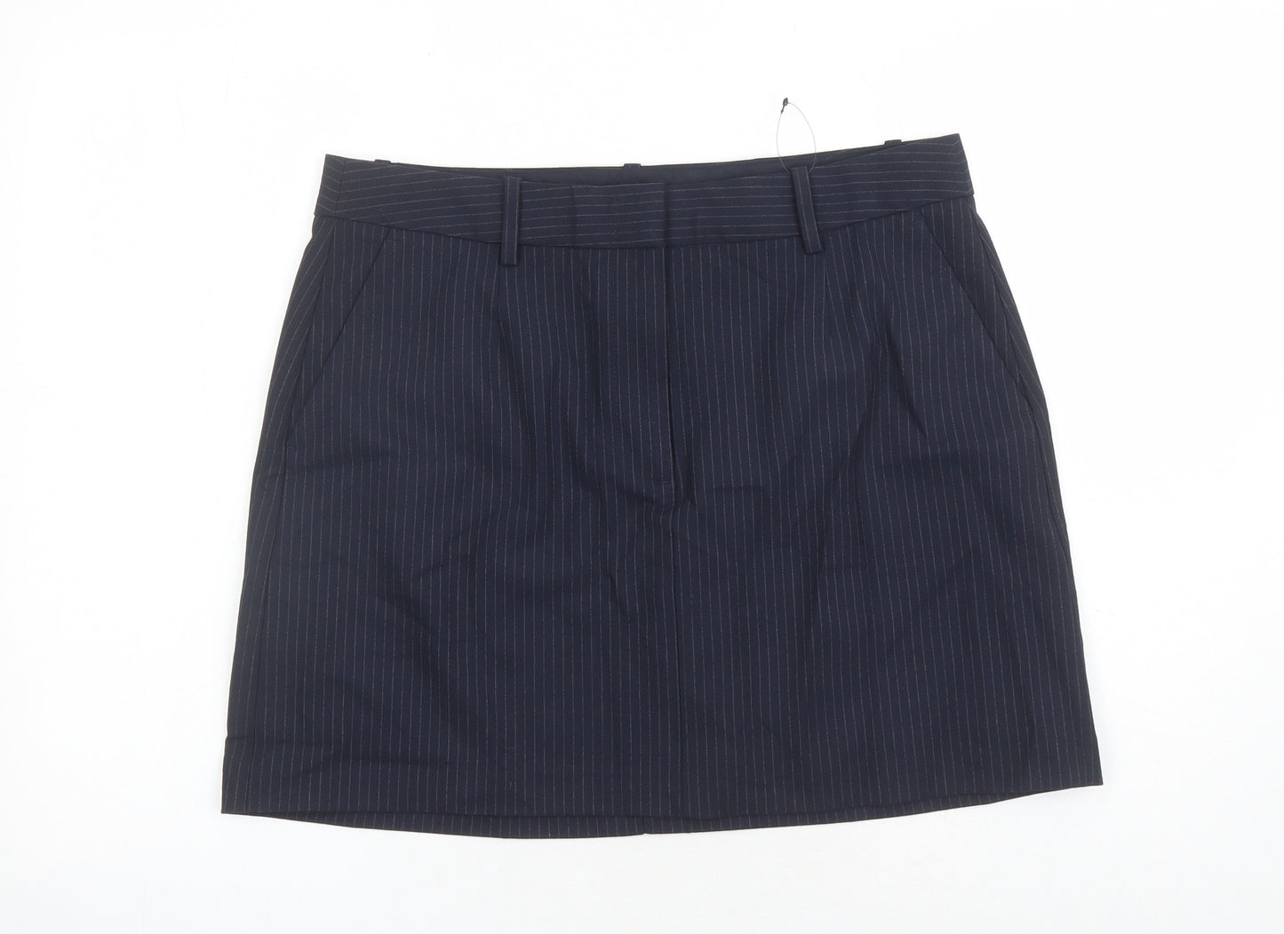 Marks and Spencer Womens Blue Striped Polyester A-Line Skirt Size 16 Zip