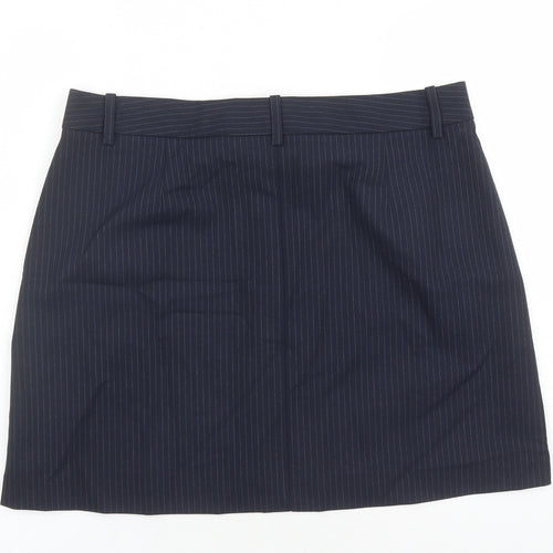 Marks and Spencer Womens Blue Striped Polyester A-Line Skirt Size 16 Zip