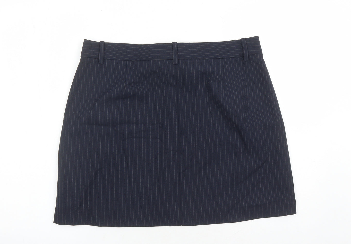 Marks and Spencer Womens Blue Striped Polyester A-Line Skirt Size 16 Zip