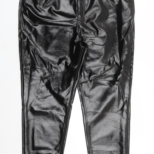 Marks and Spencer Womens Black Polyester Trousers Size 18 L27 in Regular Zip - Faux Leather