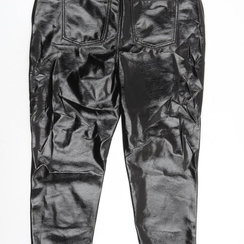 Marks and Spencer Womens Black Polyester Trousers Size 18 L27 in Regular Zip - Faux Leather