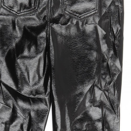 Marks and Spencer Womens Black Polyester Trousers Size 18 L27 in Regular Zip - Faux Leather