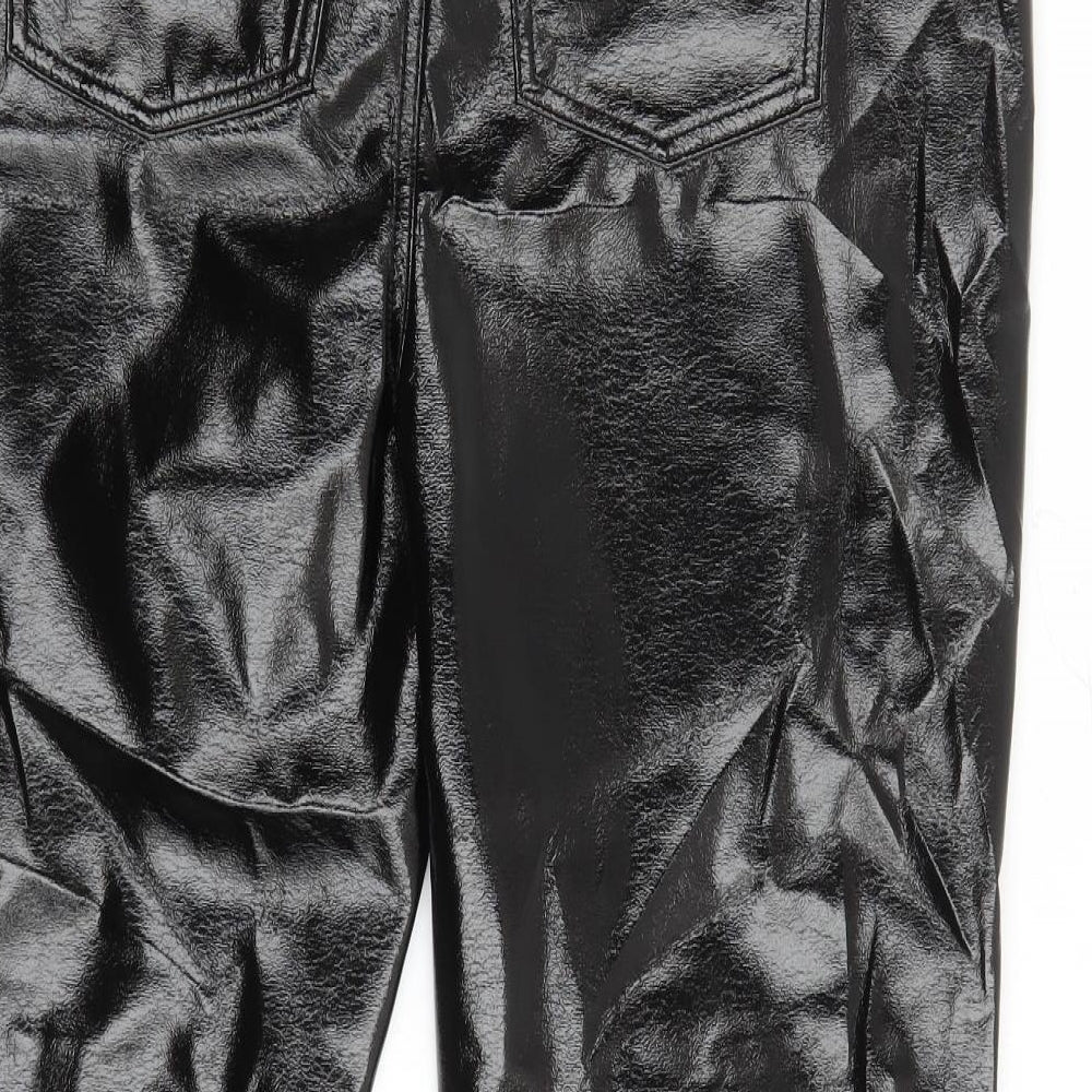 Marks and Spencer Womens Black Polyester Trousers Size 18 L27 in Regular Zip - Faux Leather
