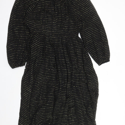 Per Una Womens Black Striped Viscose A-Line Size 10 Round Neck Pullover - Lined