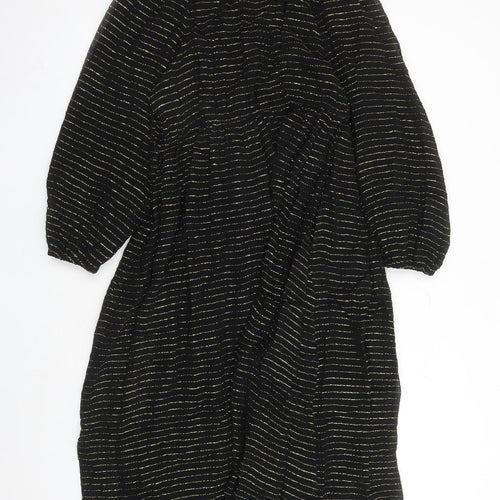 Per Una Womens Black Striped Viscose A-Line Size 10 Round Neck Pullover - Lined