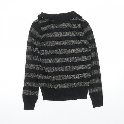 Marks and Spencer Womens Black Collared Striped Viscose Pullover Jumper Size XS