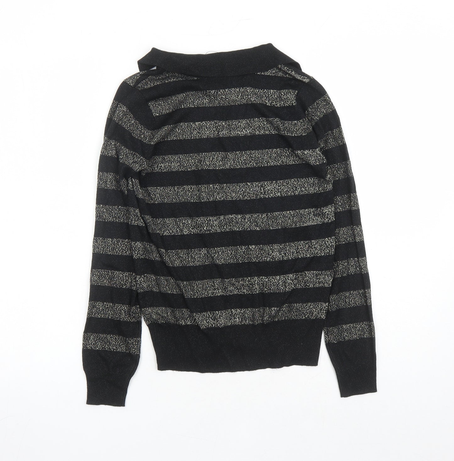 Marks and Spencer Womens Black Collared Striped Viscose Pullover Jumper Size XS