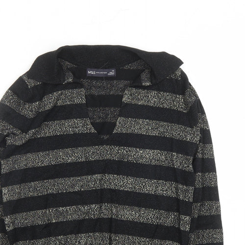Marks and Spencer Womens Black Collared Striped Viscose Pullover Jumper Size XS