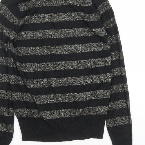 Marks and Spencer Womens Black Collared Striped Viscose Pullover Jumper Size XS