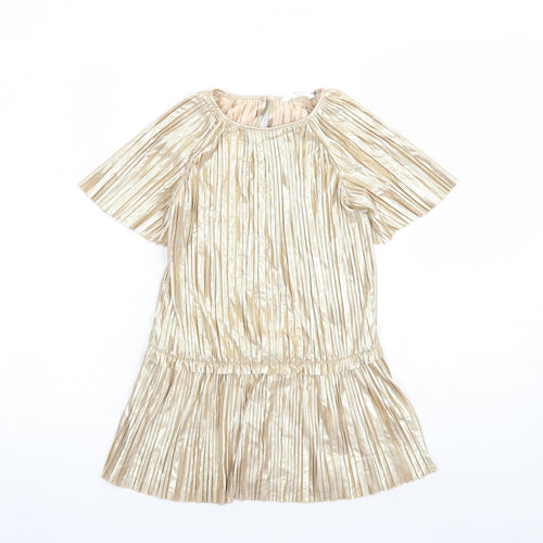 Marks and Spencer Girls Gold Polyester A-Line Size 4-5 Years Round Neck Button