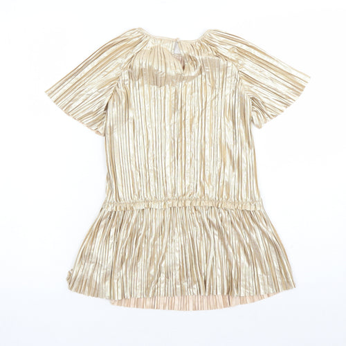 Marks and Spencer Girls Gold Polyester A-Line Size 4-5 Years Round Neck Button