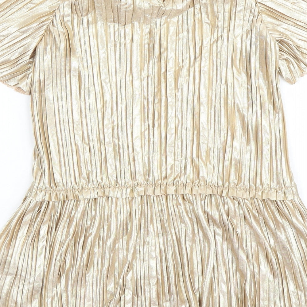 Marks and Spencer Girls Gold Polyester A-Line Size 4-5 Years Round Neck Button