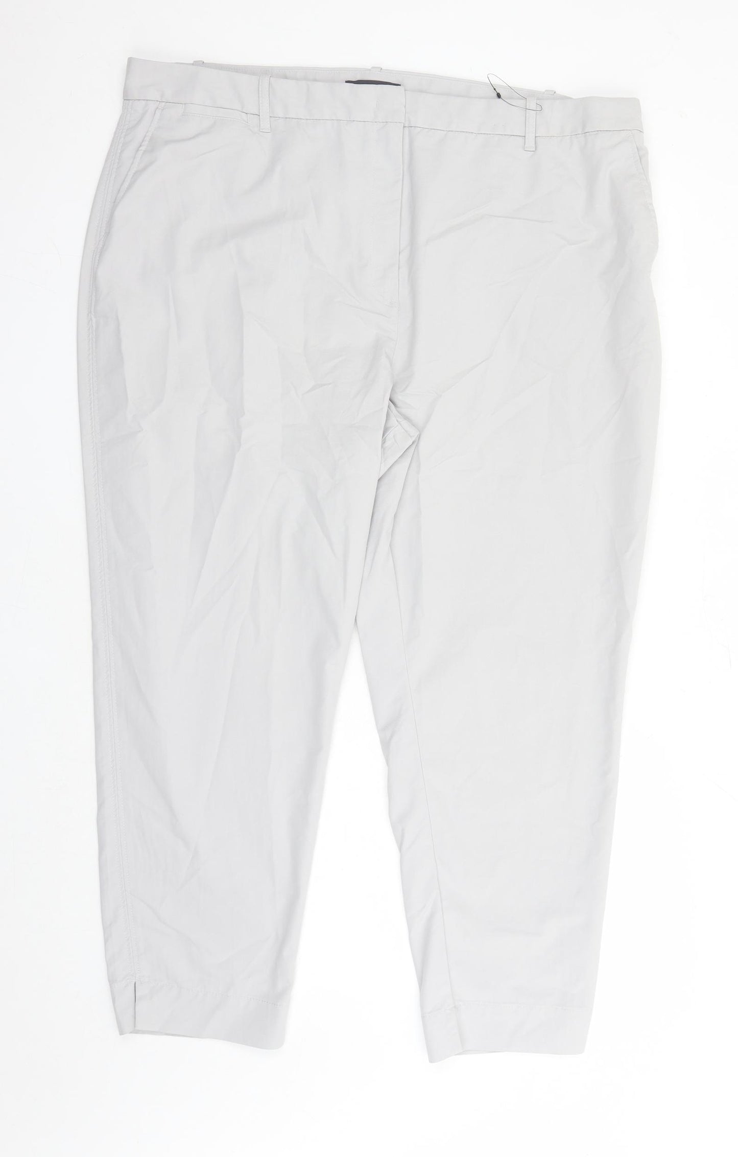 Marks and Spencer Womens Grey Cotton Chino Trousers Size 22 L27 in Regular Zip