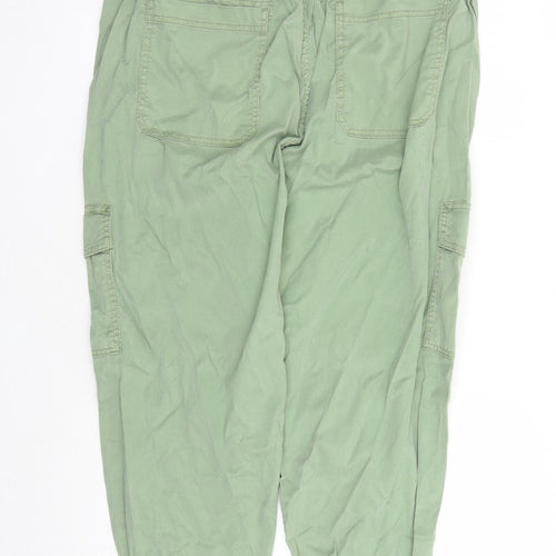 Marks and Spencer Womens Green Lyocell Cargo Trousers Size 18 L22 in Regular Zip - Elasticated Waist