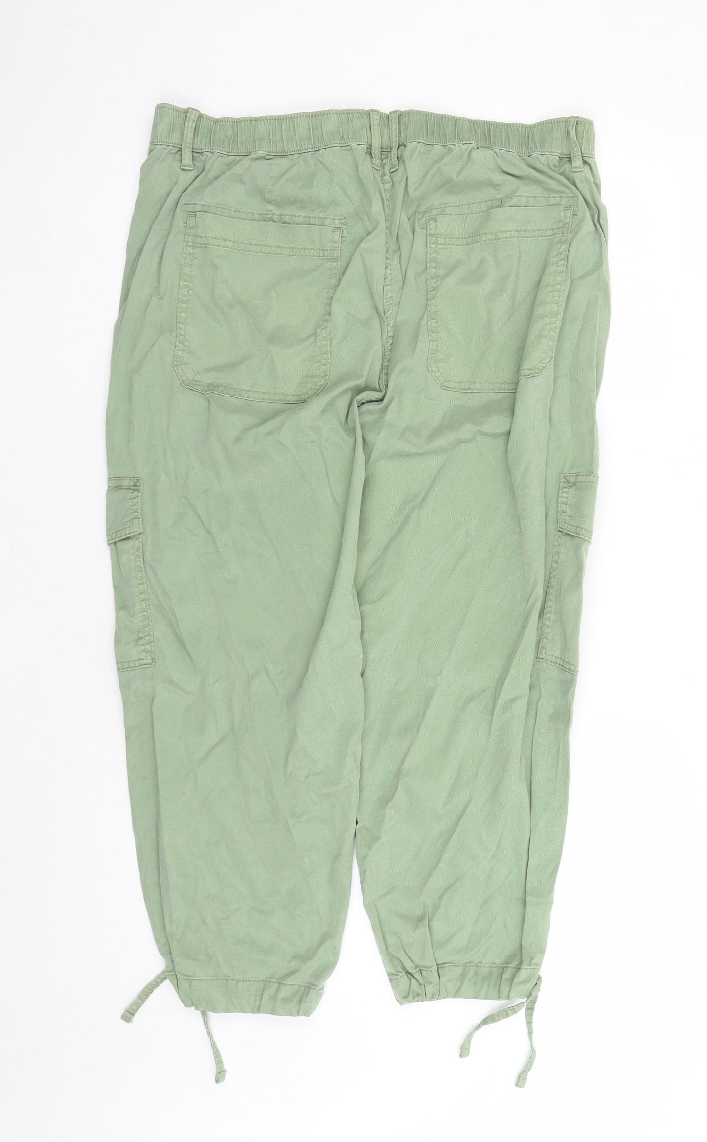 Marks and Spencer Womens Green Lyocell Cargo Trousers Size 18 L22 in Regular Zip - Elasticated Waist