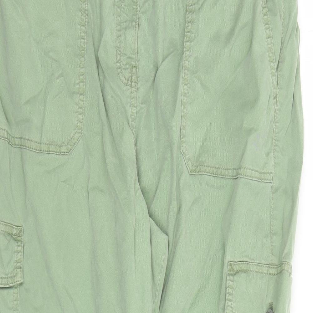Marks and Spencer Womens Green Lyocell Cargo Trousers Size 18 L22 in Regular Zip - Elasticated Waist