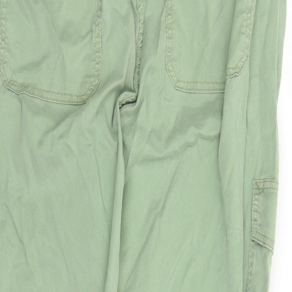 Marks and Spencer Womens Green Lyocell Cargo Trousers Size 18 L22 in Regular Zip - Elasticated Waist